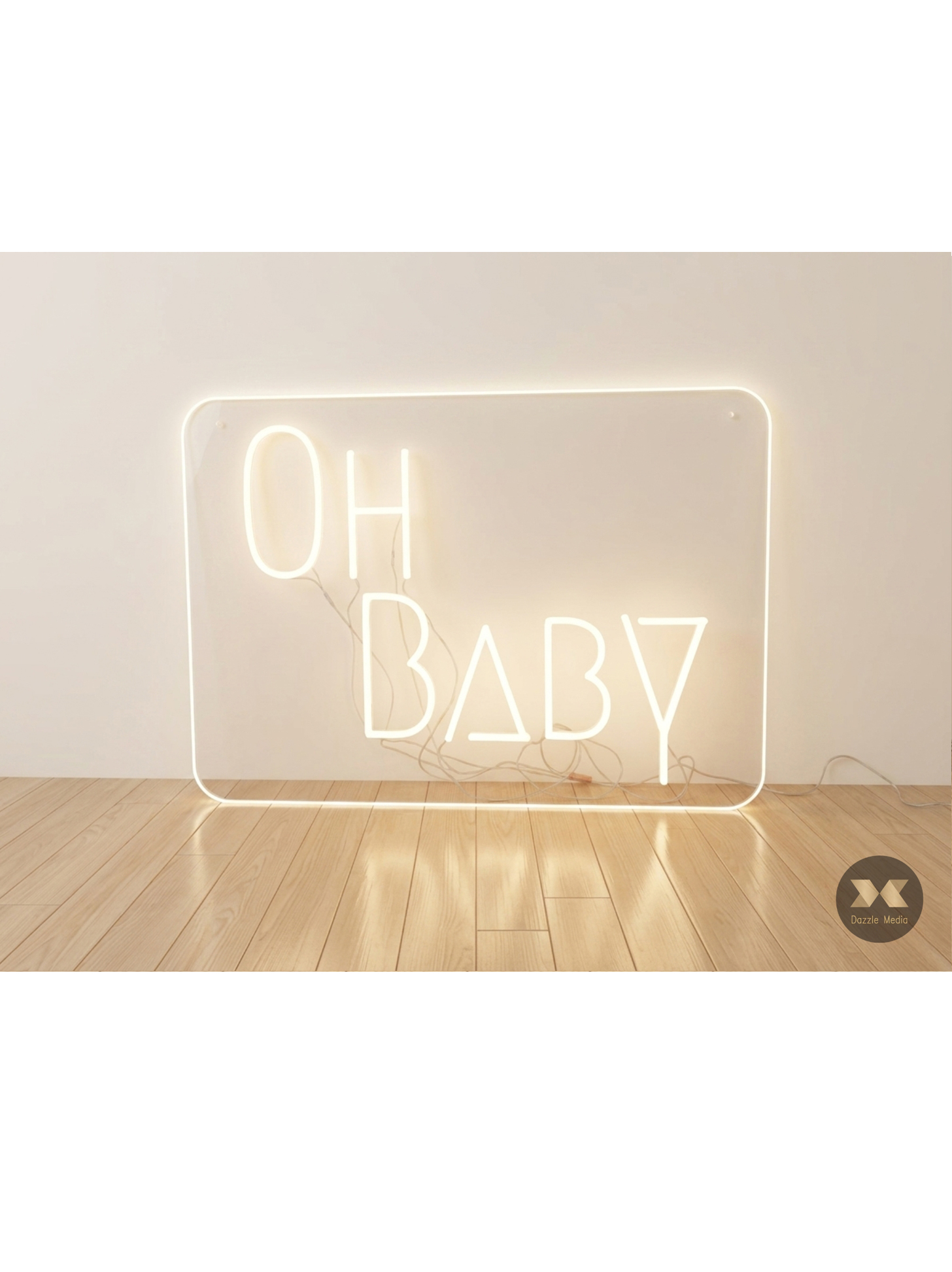 Bright White Oh Baby LED Neon Sign for Baby Shower Event Hire Melbourne